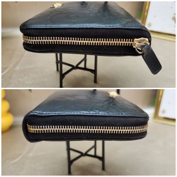 Authentic Chanel Lambskin Camellia Embossed Zip Around Organizer Wallet Black - Picture 16 of 17